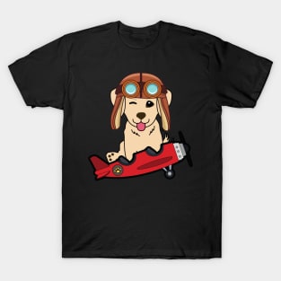 Cute golden retriever is in a vintage plane T-Shirt